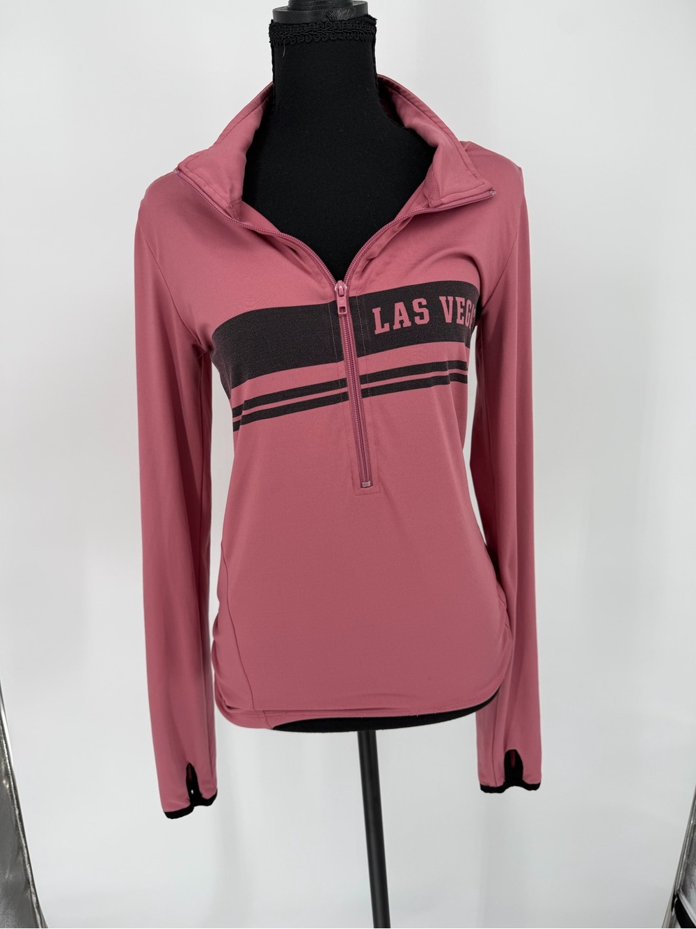 Pink Las Vegas Rose Half-Zip Long Sleeve Top